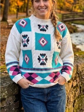 Mirage Nordic Vintage Chunky Cable Knit Geometric Sweater Coastal Grandmacore